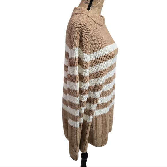 Talbots 100% Cotton Tan and Ivory Striped Shaker Knit Sweater Size XL - Picture 4 of 7